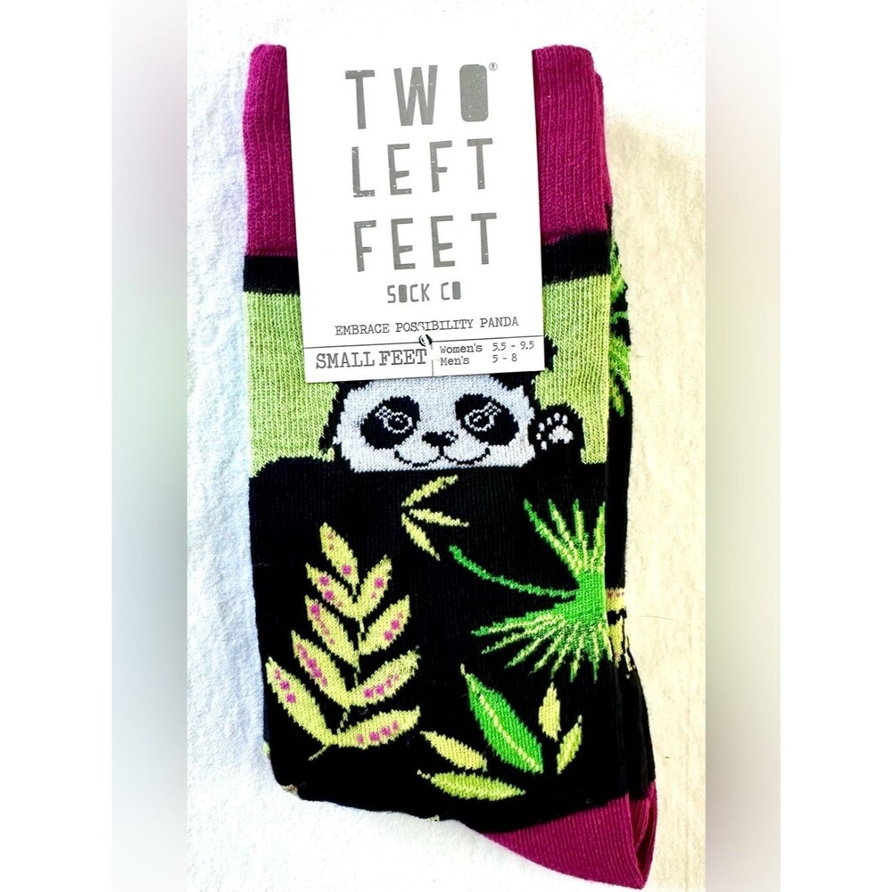 Two Left Feet Sock Co Panda Socks “Embrace Possibility” Bamboo Leaves Small